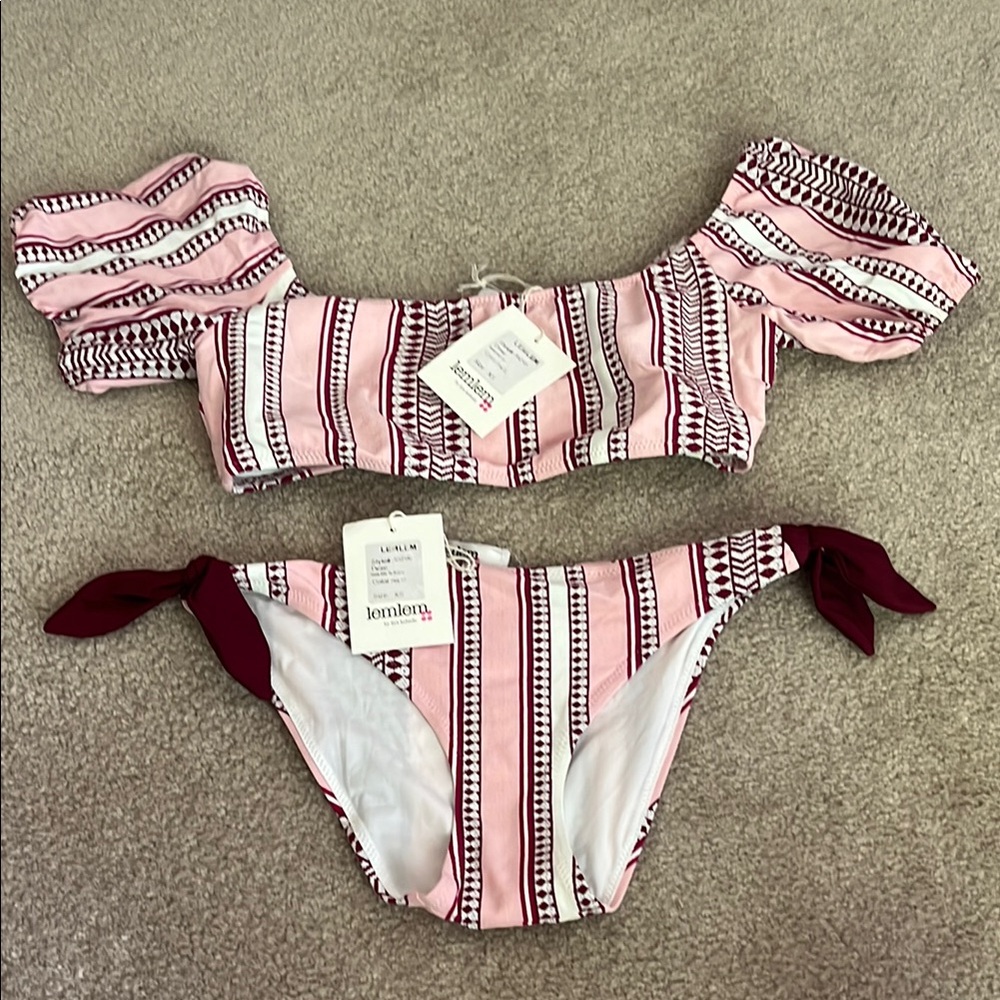 NWT Lemlem Pink and Burgundy Striped Bikini xs